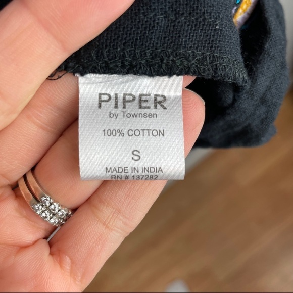 Piper By Townsen‎ Black Off The Shoulder Embroidered Cotton Mini Dress Women's S - Picture 4 of 7